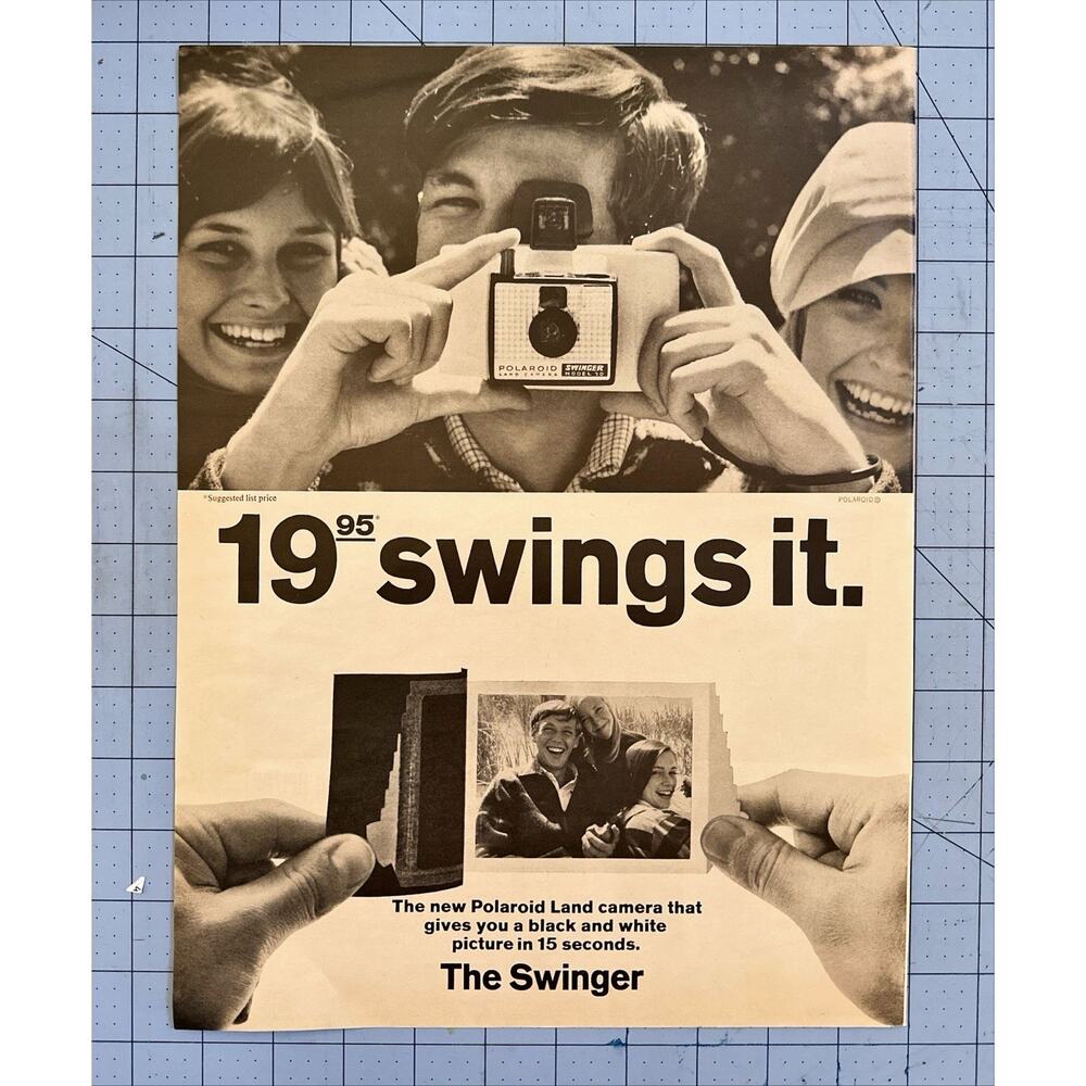 1966 Polaroid Land Camera Print Ad The Swinger Black & White Pictures 15 Seconds
